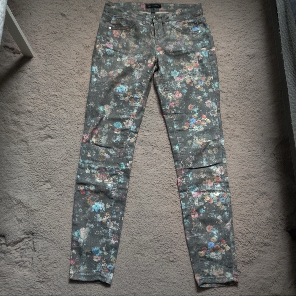 Mng Collection Gray Floral Print Skinny Jeans Denim Pants Size 2 Ankle